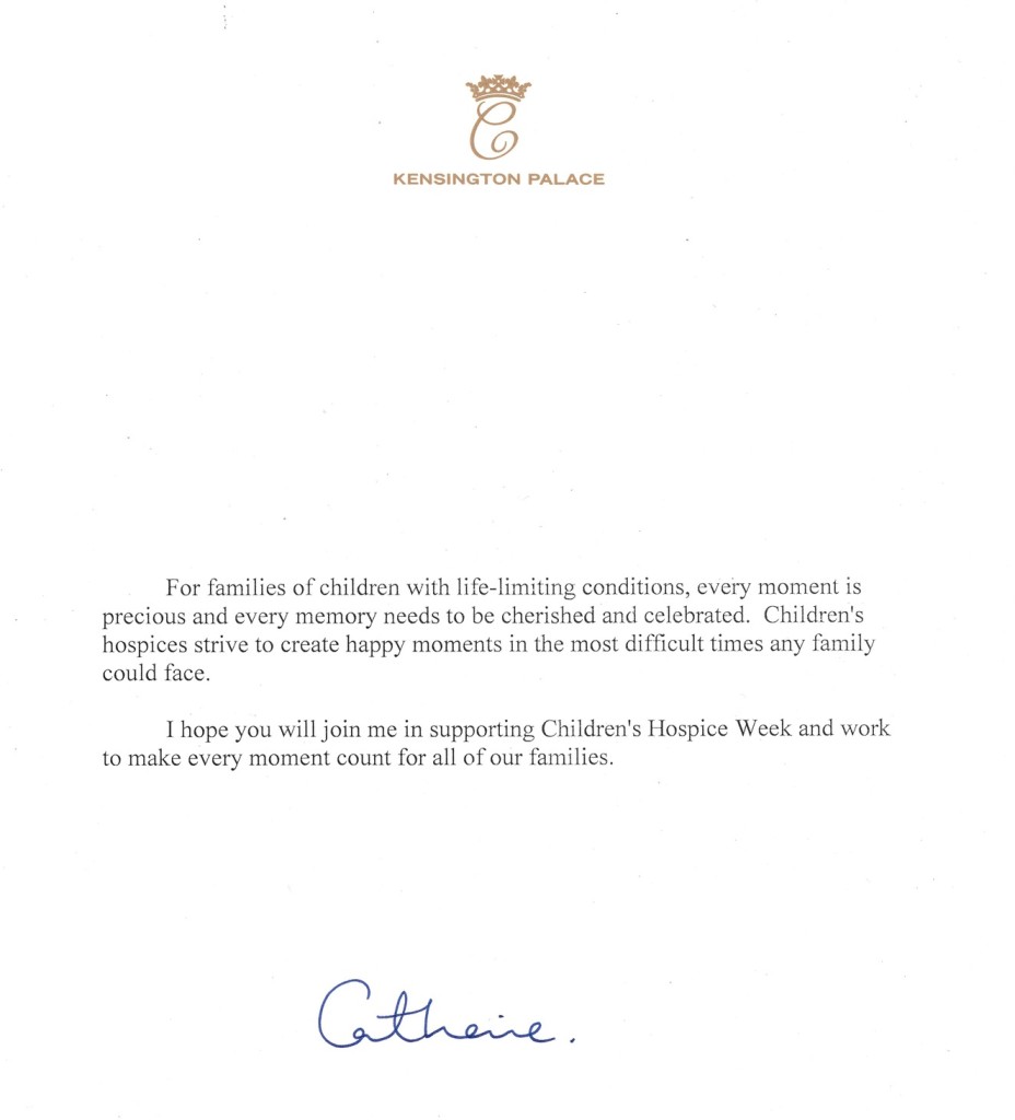 Kate's letter of support for Children's Hospice Week 2015 s