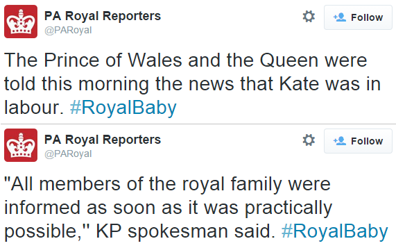 RF told of Kate's labor