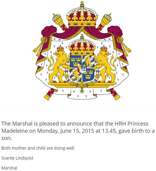 Princess Madeleine birth announcement