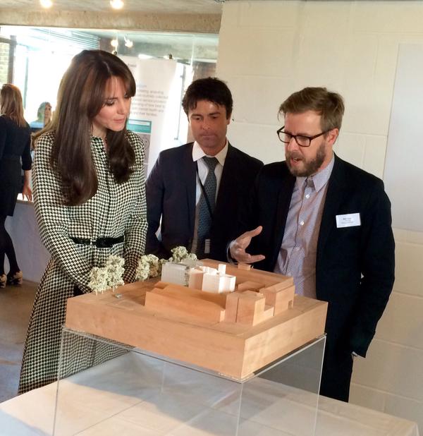 Kate looking at plans at Anna Freud Centre