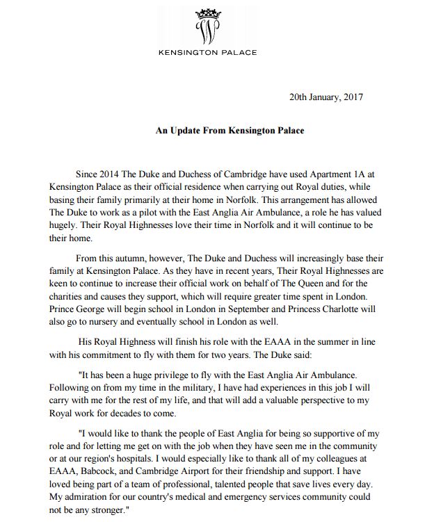 KP statement William leaving EAAA