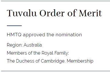 Kate Middleton Tuvalu Order of Merit March 2017